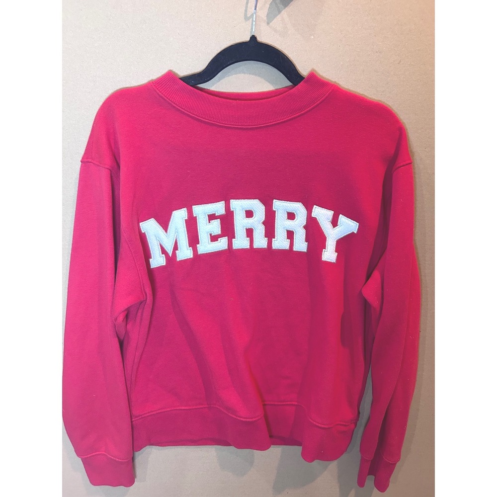 Universal Thread Merry Sweatshirt Womens XS Red Excellent Holiday Graphic